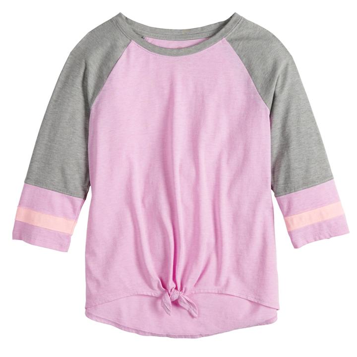 Girls 7-16 So&reg; Tie-front Raglan Varsity Tee, Size: 7-8, Lt Purple