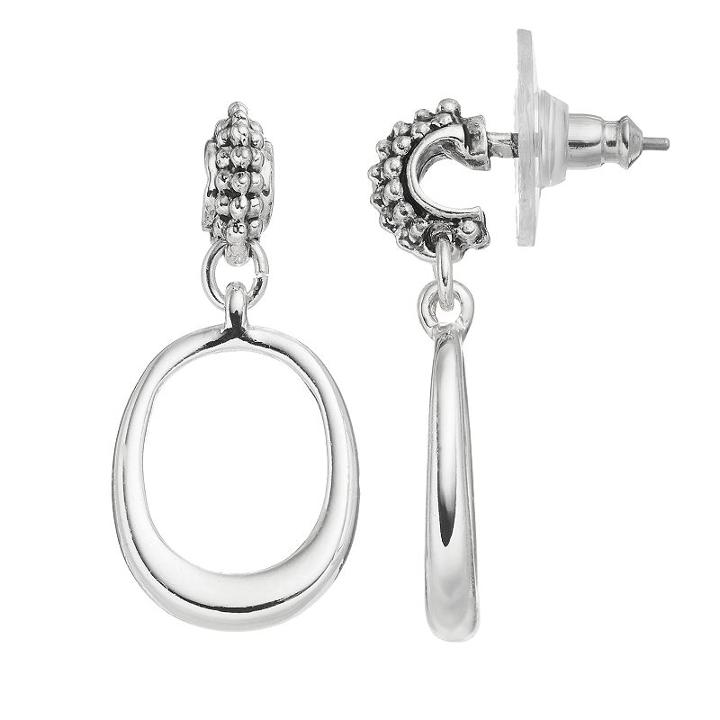 Napier Beaded Nickel Free Oval Drop Hoop Earrings, Women's, Silver