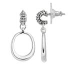 Napier Beaded Nickel Free Oval Drop Hoop Earrings, Women's, Silver