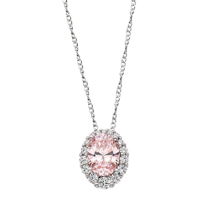 Sterling Silver Pink Cubic Zirconia Oval Halo Pendant Necklace, Women's, Size: 18