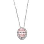 Sterling Silver Pink Cubic Zirconia Oval Halo Pendant Necklace, Women's, Size: 18