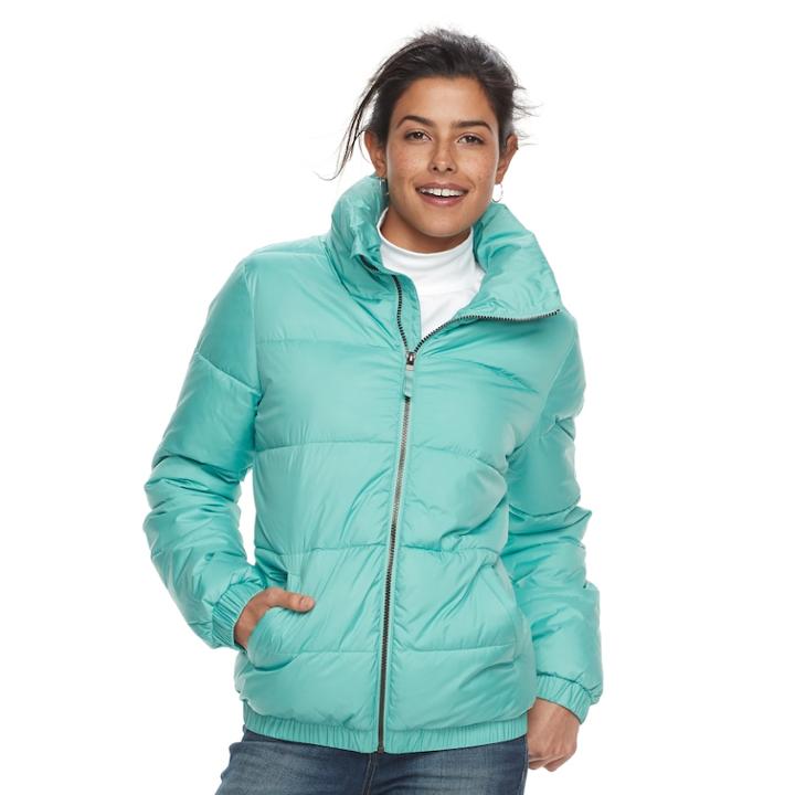 Women's Apt. 9&reg; Bomber Puffer Jacket, Size: Large, Med Green