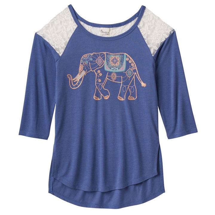 Girls Plus Size Mudd&reg; Raglan Lace High-low Graphic Tee, Girl's, Size: 18 1/2, Blue (navy)