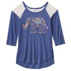 Girls Plus Size Mudd&reg; Raglan Lace High-low Graphic Tee, Girl's, Size: 18 1/2, Blue (navy)