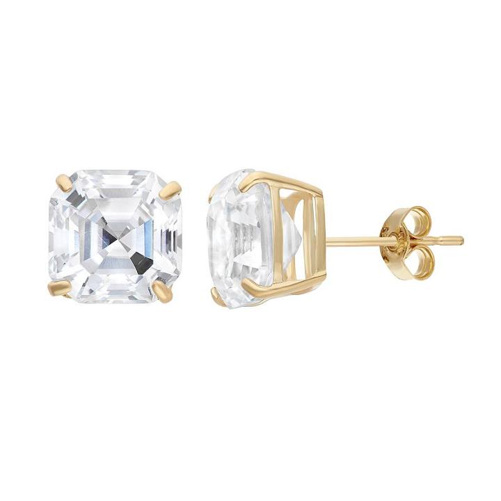 Cubic Zirconia 10k Gold Solitaire Earrings, Women's, White