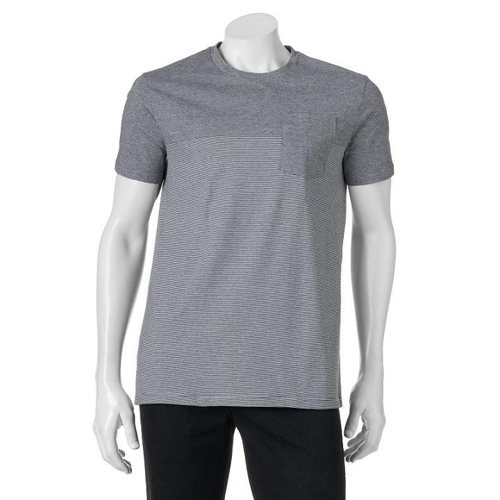 Men's Apt. 9&reg; Modern-fit Engineer-striped Stretch Pocket Tee, Size: Large, Black