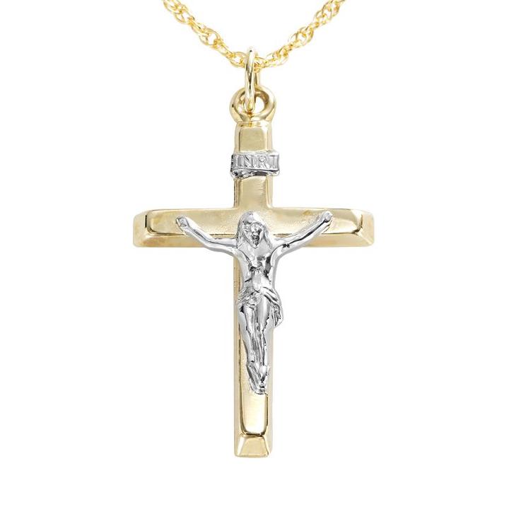 10k Gold Two Tone Crucifix Pendant, Women's, Yellow
