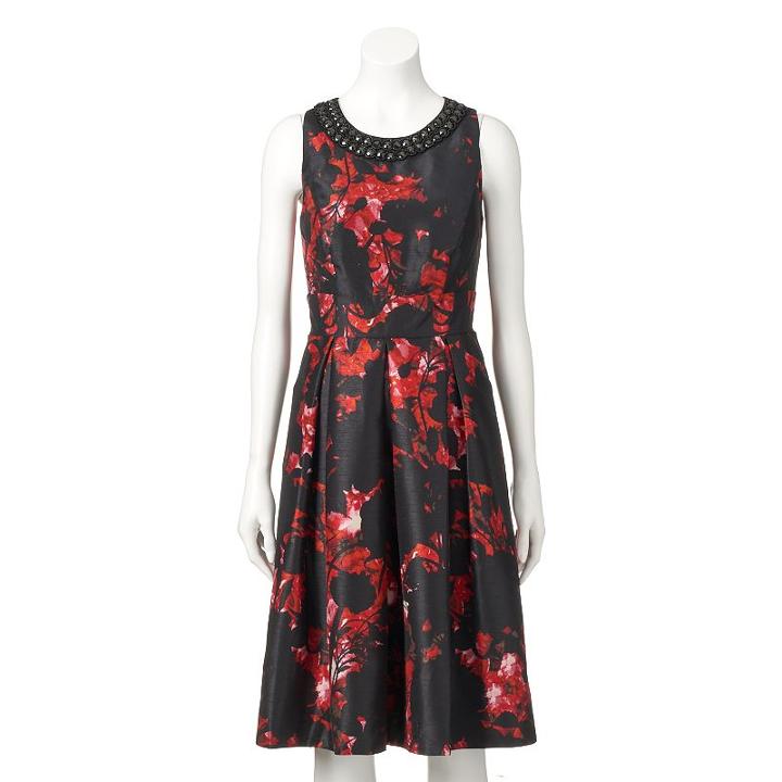 Women's Chaya Embellished Floral Fit & Flare Dress, Size: 2, Brt Red