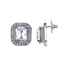 1928 Nickel Free Faceted Stone Rectangle Halo Stud Earrings, Women's, White