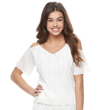 Juniors' Jolie Vie Cold Shoulder Crinkled Top, Girl's, Size: Medium, White