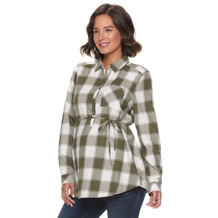 Maternity A:glow Flannel Shirt, Women's, Size: Xl-mat, Green