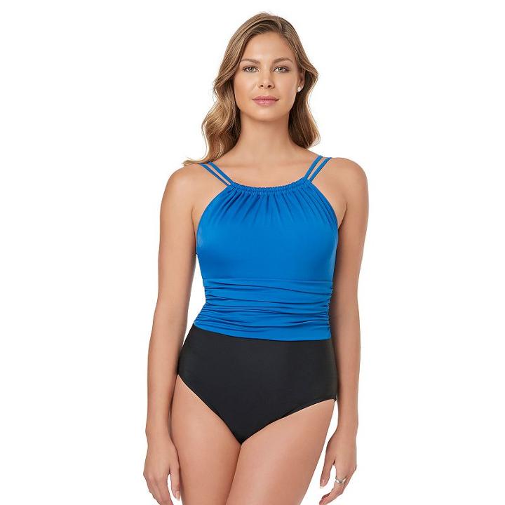 Women's Croft & Barrow&reg; Tummy Slimmer High-neck One-piece Swimsuit, Size: 16, Blue (navy)