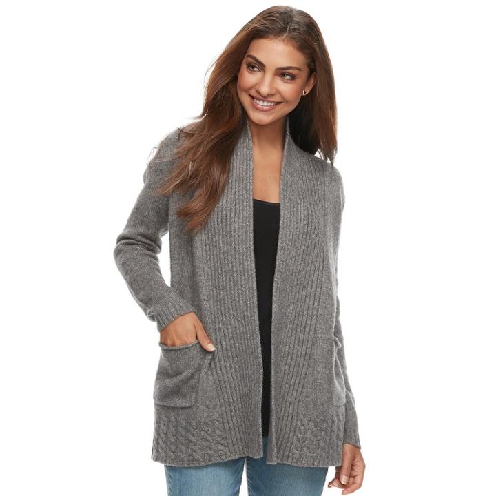 Petite Sonoma Goods For Life&trade; Supersoft Airy Shawl Collar Cardigan, Women's, Size: M Petite, Dark Grey