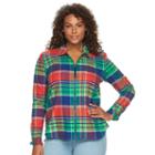 Plus Size Chaps Plaid Brushed Twill Shirt, Women's, Size: 3xl, Pink Ovrfl