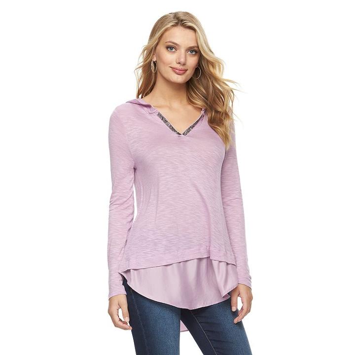 Women's Juicy Couture Hooded Mock-layer Top, Size: Large, Brt Purple