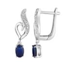 10k White Gold Sapphire & Diamond Accent Heart Latch Back Earrings, Women's, Blue