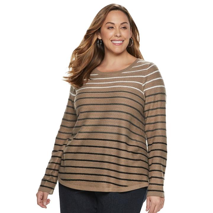 Plus Size Croft & Barrow&reg; Curved Hem Sweater, Women's, Size: 2xl, Brt Orange