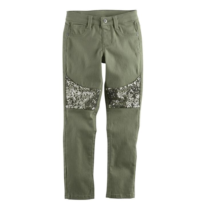 Girls 4-12 Sonoma Goods For Life&trade; Sequin Stretch Skinny Sateen Jeans, Girl's, Size: 8, Green Oth