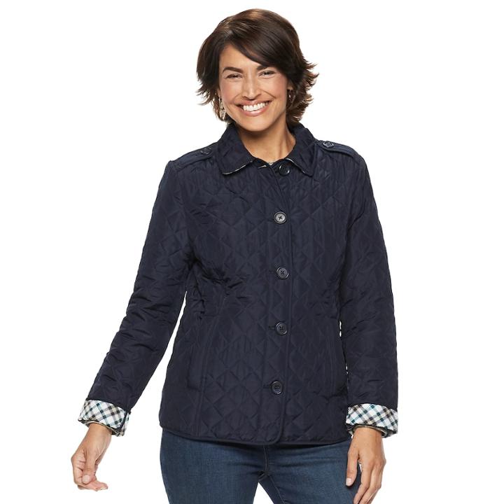 Petite Croft & Barrow&reg; Quilted Button-front Jacket, Women's, Size: Xl Petite, Dark Blue