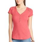 Women's Chaps Lace Yoke Henley, Size: Xs, Red