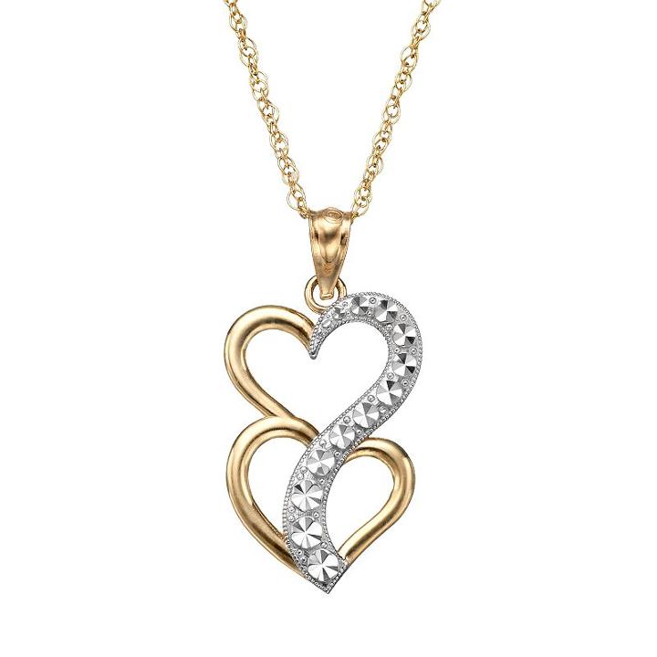 10k Gold Two Tone Double Heart Journey Pendant Necklace, Women's, Size: 18