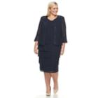 Plus Size Maya Brooke Tiered Dress & Jacke Set, Women's, Size: 24 W, Blue (navy)