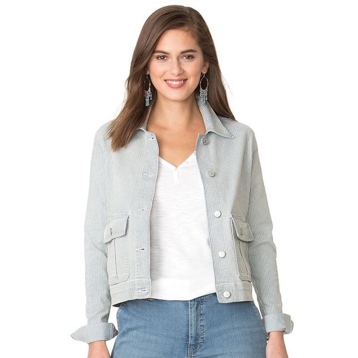 Women's Chaps Striped Jean Jacket, Size: Small, Blue