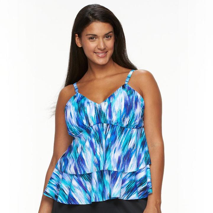 Plus Size Trimshaper Tummy Slimmer Tiered Tankini Top, Women's, Size: 24 W, Med Purple