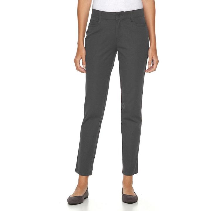 Women's Croft & Barrow&reg; Power Stretch Straight-leg Twill Pants, Size: 16 Short, Dark Grey