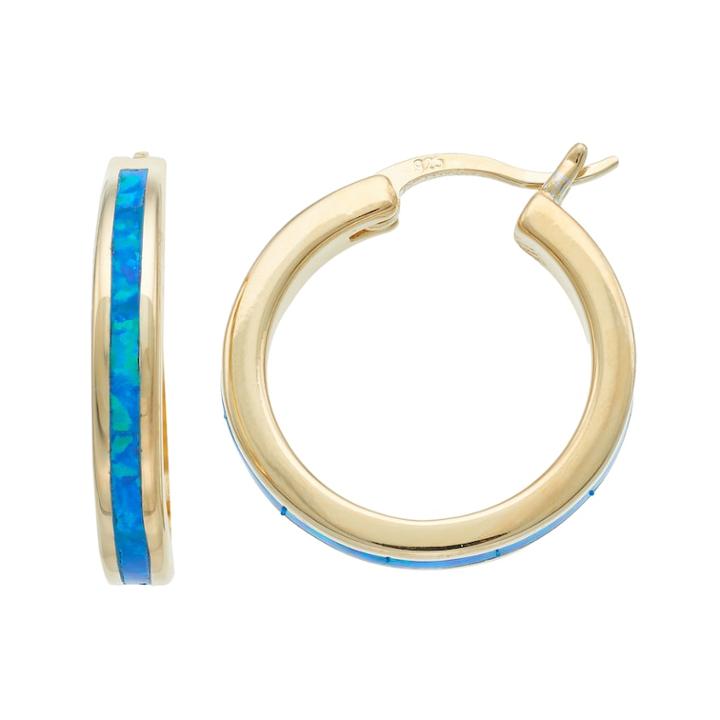 14k Gold Over Silver Lab-created Blue Opal Hoop Earrings, Women's