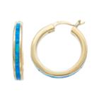 14k Gold Over Silver Lab-created Blue Opal Hoop Earrings, Women's
