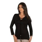 Women's Larry Levine Slubbed Lace-up Tee, Size: Large, Black