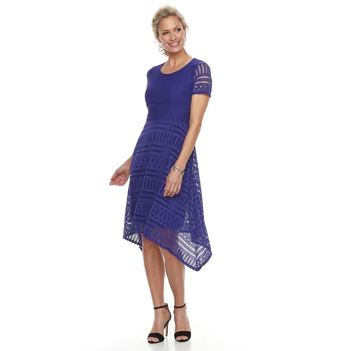 Women's Dana Buchman Lace Shark-bite Hem Dress, Size: Xs, Purple