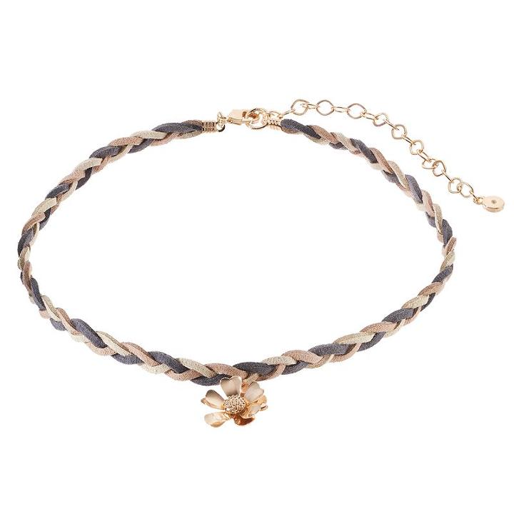 Lc Lauren Conrad Gray Flower Braided Faux Suede Choker Necklace, Women's, Grey