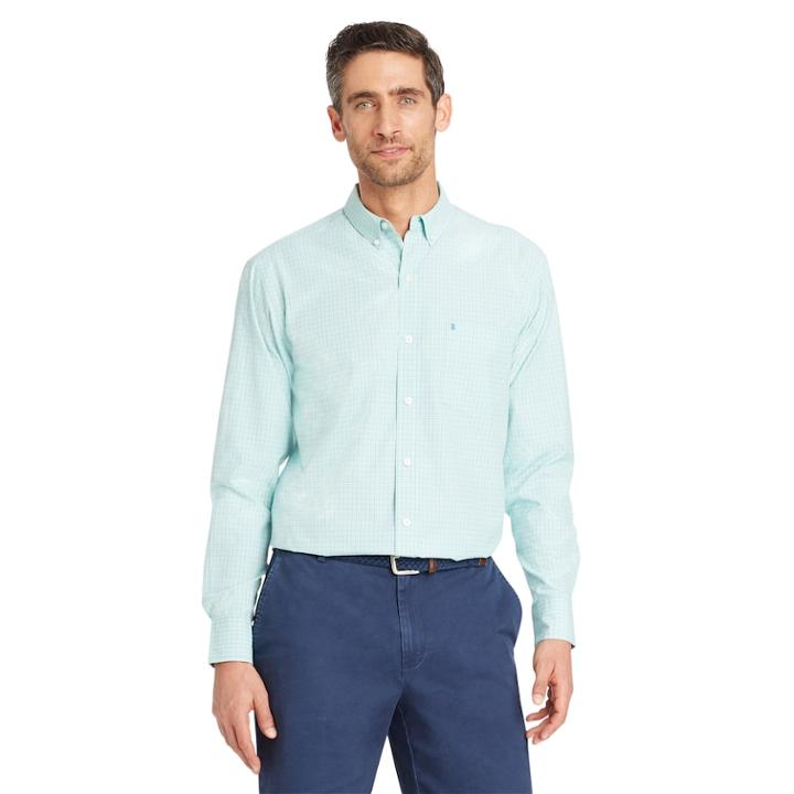 Men's Izod Coolfx Classic-fit Tattersall Plaid Moisture-wicking Button-down Shirt, Size: Large, Green