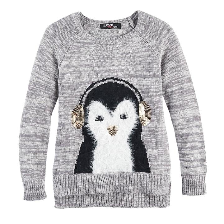 Girls 7-16 Sugar Rush Fuzzy Animal Applique Sweater, Size: Medium, Grey