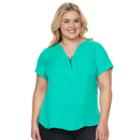 Plus Size Apt. 9&reg; Half-zip Mixed-media Top, Women's, Size: 0x, Turquoise/blue (turq/aqua)