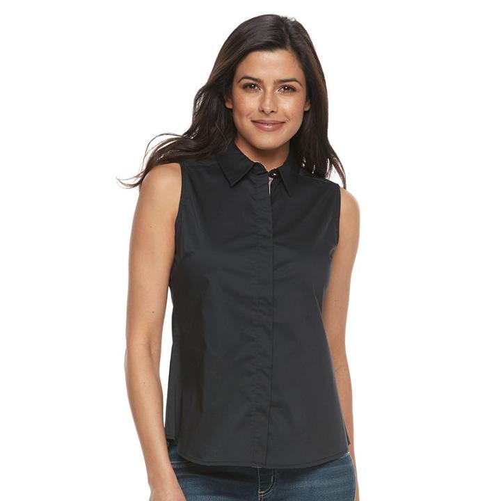 Women's Harve Benard Sleeveless Button-down Shirt, Size: Medium, Black