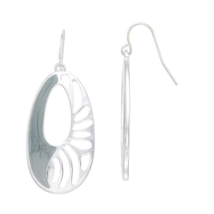Openwork Oval Nickel Free Drop Earrings, Women's, Grey