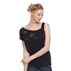 Women's Rock & Republic&reg; Embellished One-shoulder Top, Size: Medium, Black