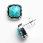 Kate Markus Stainless Steel Simulated Turquoise Textured Frame Stud Earrings, Women's, Blue
