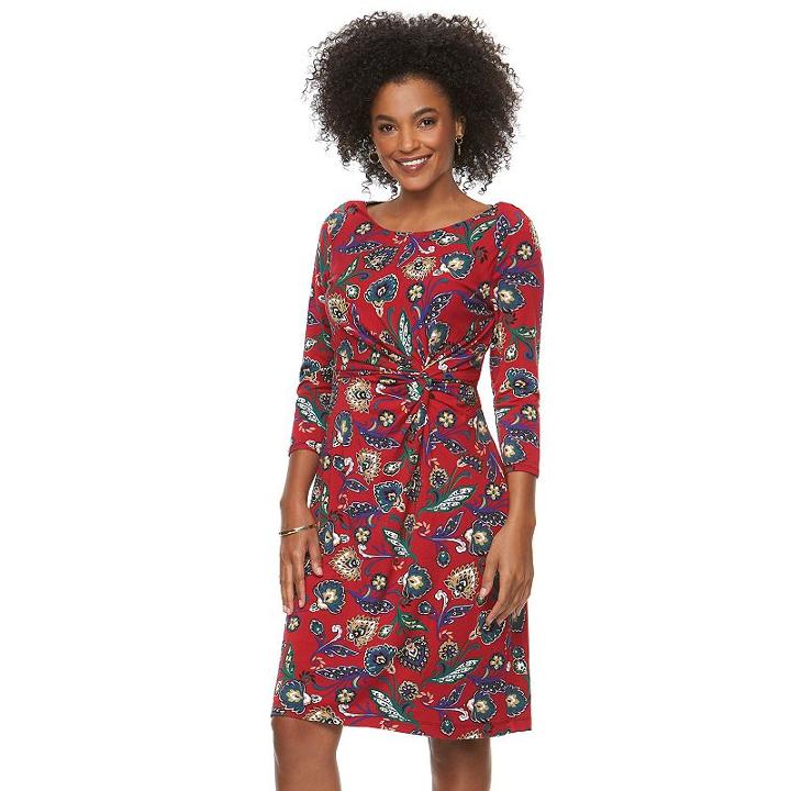 Women's Dana Buchman Printed Knot-front Dress, Size: Medium, Med Red