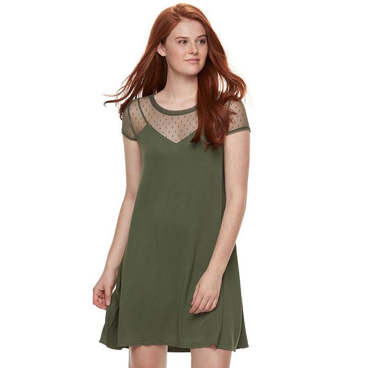 Juniors' Love, Fire Dot Mesh Dress, Teens, Size: Small, Dark Green