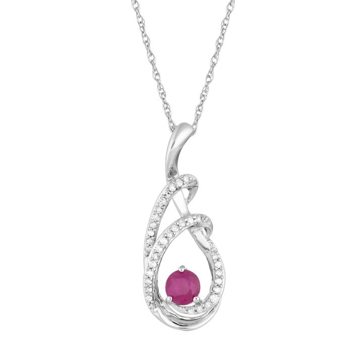 10k White Gold Ruby & 1/8 Carat T.w. Diamond Drop Pendant Necklace, Women's, Red