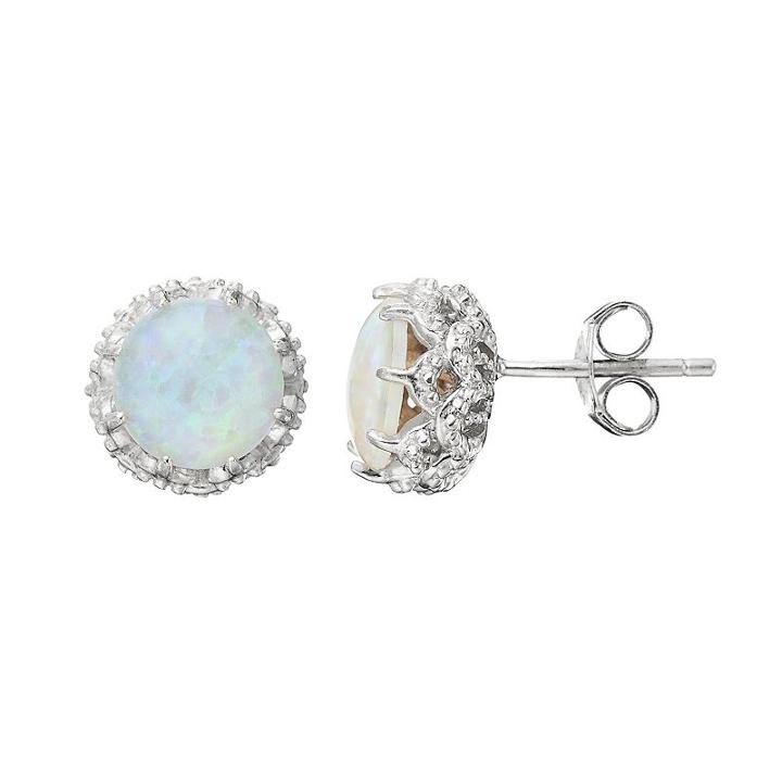 Sophie Miller Sterling Silver Lab-created Opal Stud Earrings, Women's, White