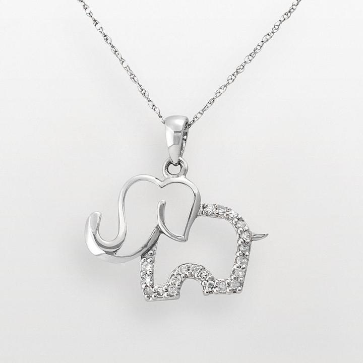 10k White Gold 1/10-ct. T.w. Diamond Elephant Pendant, Women's, Size: 18