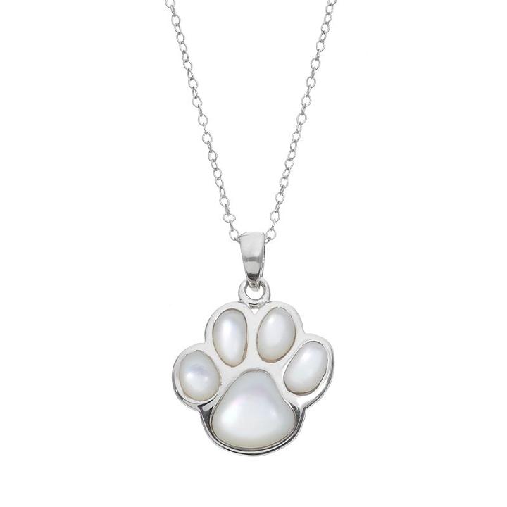 Mother-of-pearl Sterling Silver Paw Print Pendant Necklace, Women's, Size: 18, White