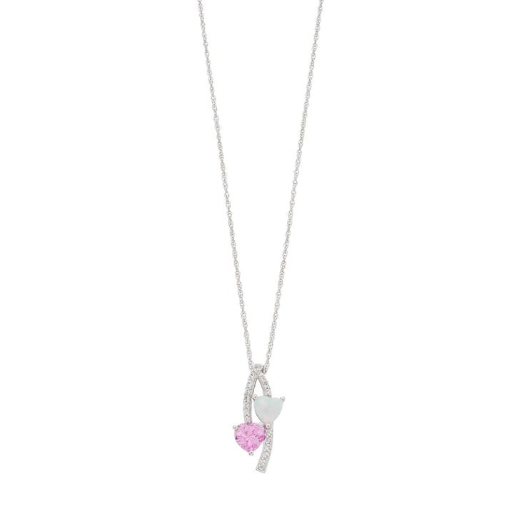 Sterling Silver Lab-created Opal & Pink Sapphire Double Heart Pendant, Women's, Size: 18