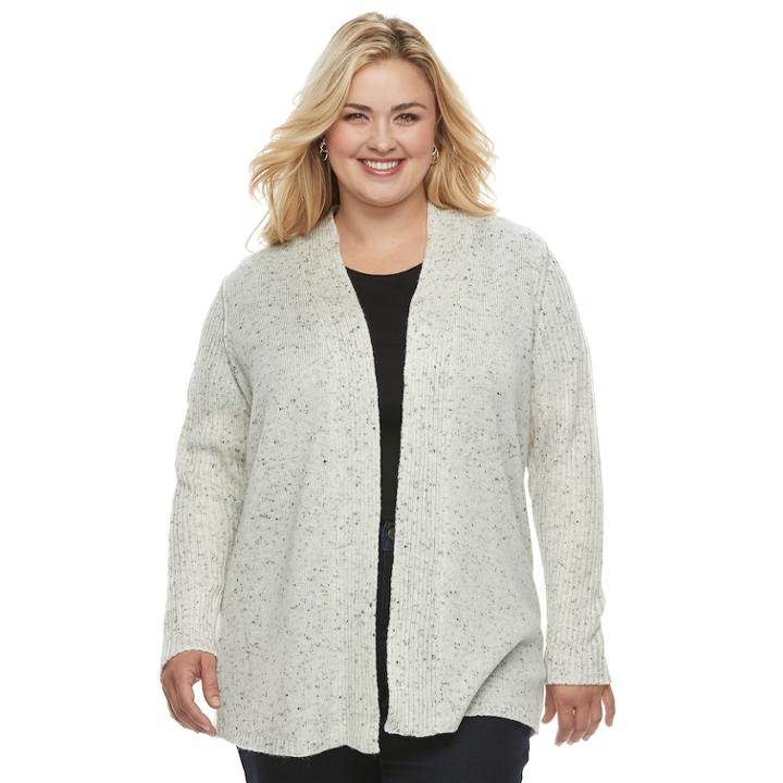 Plus Size Croft & Barrow&reg; Ribbed Sleeve Cardigan, Women's, Size: 3xl, Grey