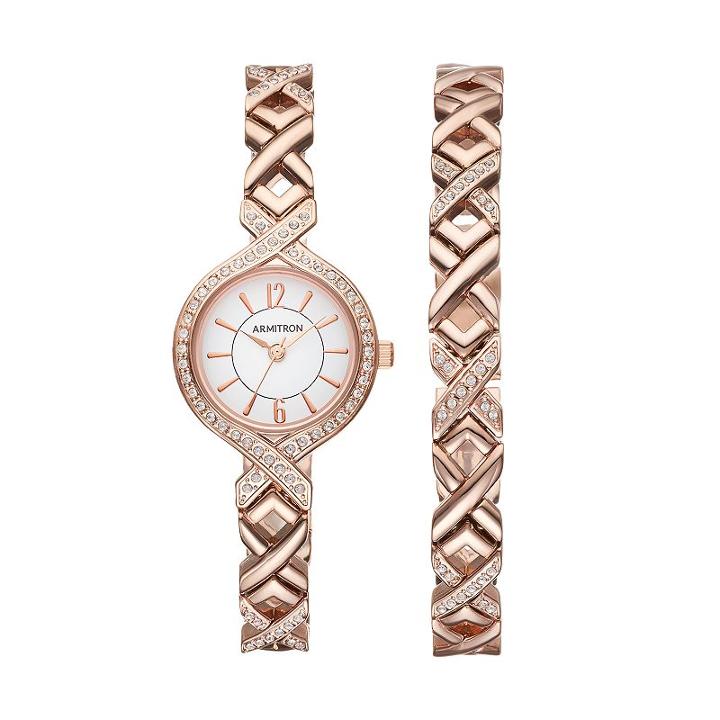 Armitron Women's Crystal X Link Watch & Bracelet Set, Multicolor